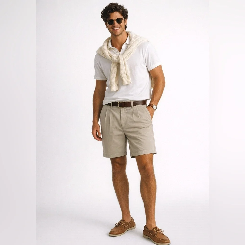 VINTAGE J. Crew Men’s Pleated Khaki Chino Shorts Preppy 80’s 90’s Size 33 Waist
